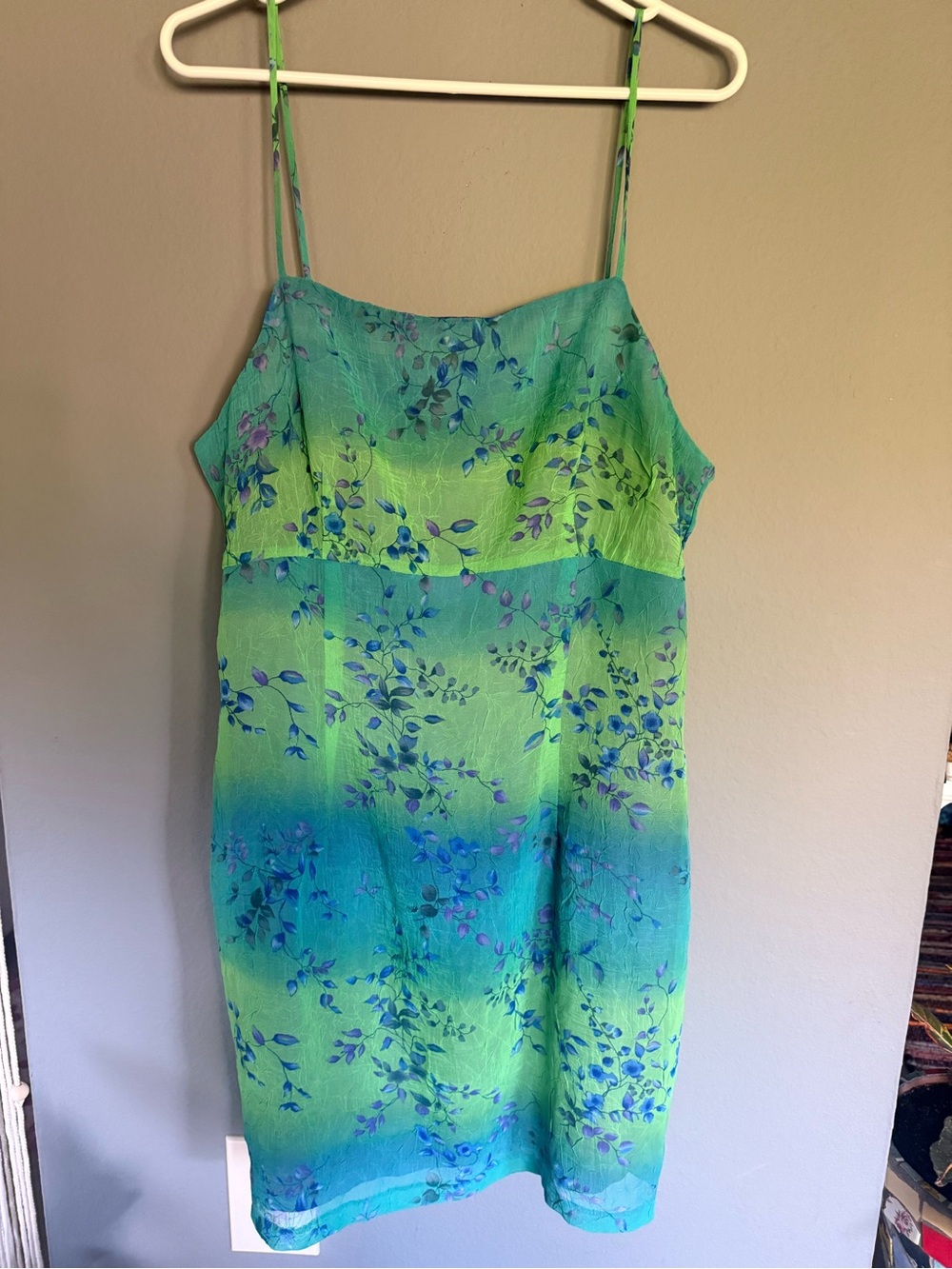 Vintage Frederick's of Hollywood Green and Blue Floral Slip dress 👗👗👗👗
